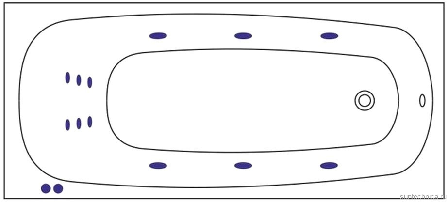 Акриловая ванна WHITECROSS Layla Slim LINE 180x80 см, встраиваемая, с гидромассажем, белый, с каркасом, со сливом-переливом, фурнитура золото