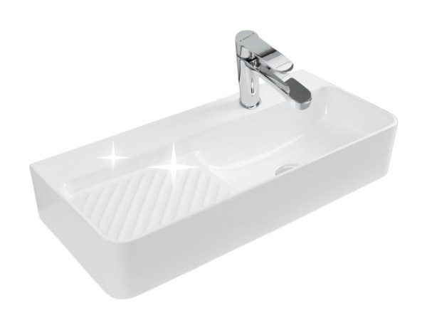 Накладная раковина Aquanet Comfort 326054 70 глянцевая белая, прямоугольная, искусственный камень, со столешницей, с 1 отверстием под смеситель