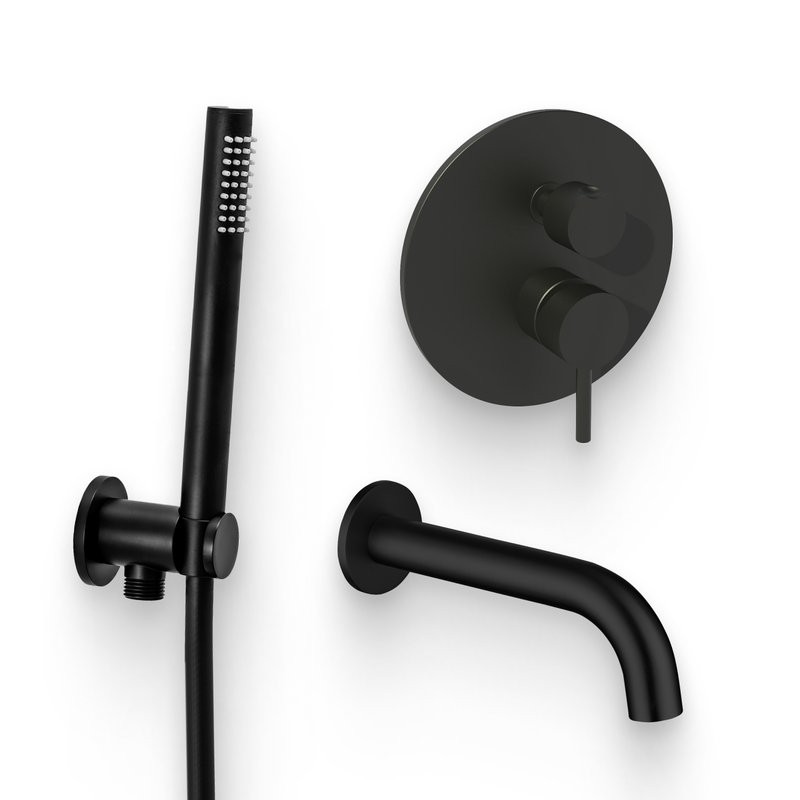 Душевой комплект Смеситель Paffoni Light LIG018NO С ВНУТРЕННЕЙ ЧАСТЬЮ + Гарнитур Master ZDUP094NO + Излив Allen Brau Priority 5.31018-31 чёрный матовый