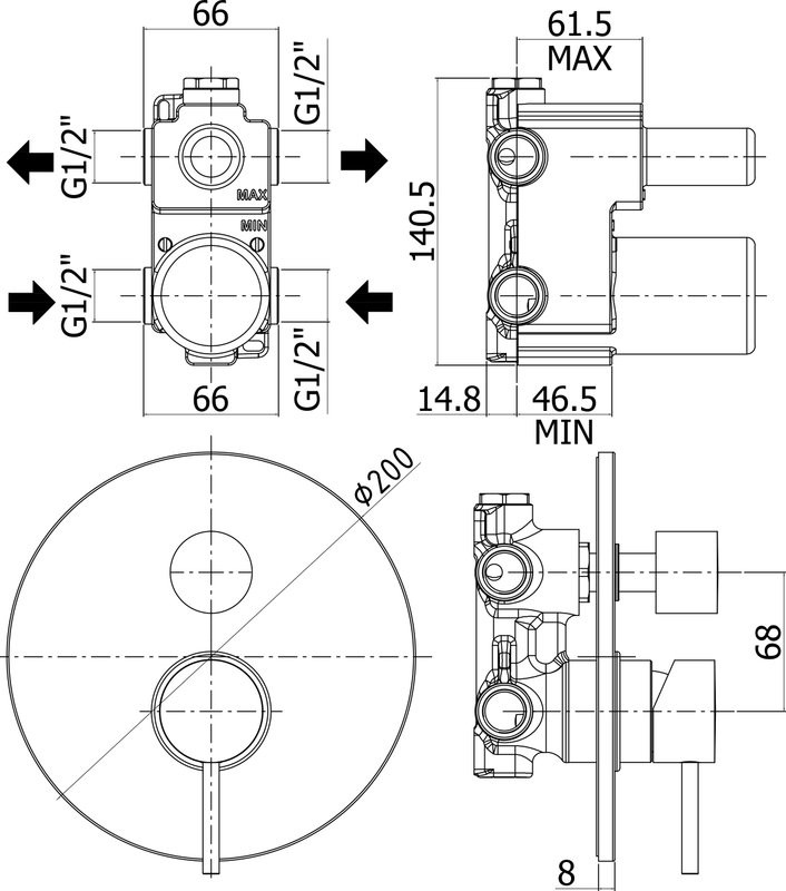 Душевой комплект Смеситель Paffoni Light LIG018NO С ВНУТРЕННЕЙ ЧАСТЬЮ + Гарнитур Master ZDUP094NO + Излив Allen Brau Priority 5.31018-31 чёрный матовый