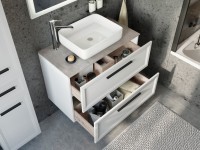 Мебель для ванной комнаты STWORKI Эстерсунд 90 белая матовая, простоун беж с отверстием под смеситель в столешнице
