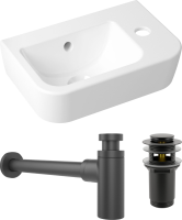 Комплект Раковина маленькая Lavinia Boho One 33310001R + Донный клапан Wellsee Drainage System 182130000 матовый черный + Сифон 182105000 матовый черный