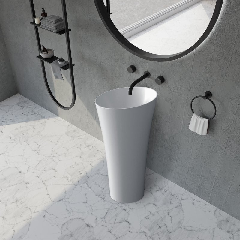 Раковина напольная Abber Stein AS2509-H 50 матовая белая, круглая, моноблок, искусственный камень