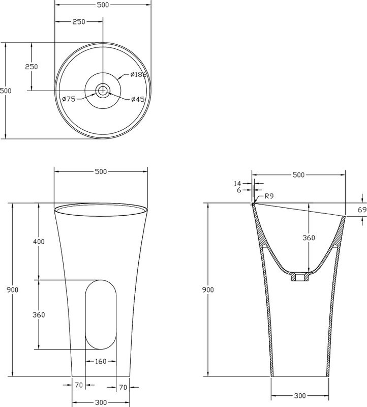 Раковина напольная Abber Stein AS2509-H 50 матовая белая, круглая, моноблок, искусственный камень