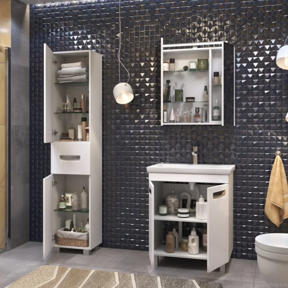 Мебель для ванной комнаты Vigo Plaza 60 напольная, 2 дверцы, белая, раковина Como 60