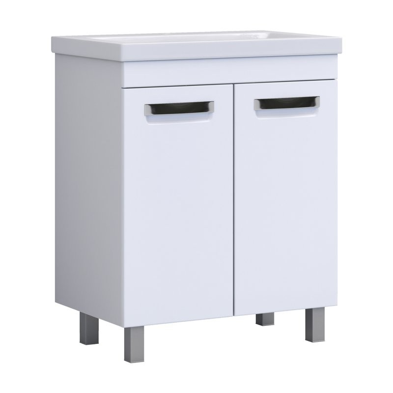Мебель для ванной комнаты Vigo Plaza 60 напольная, 2 дверцы, белая, раковина Como 60