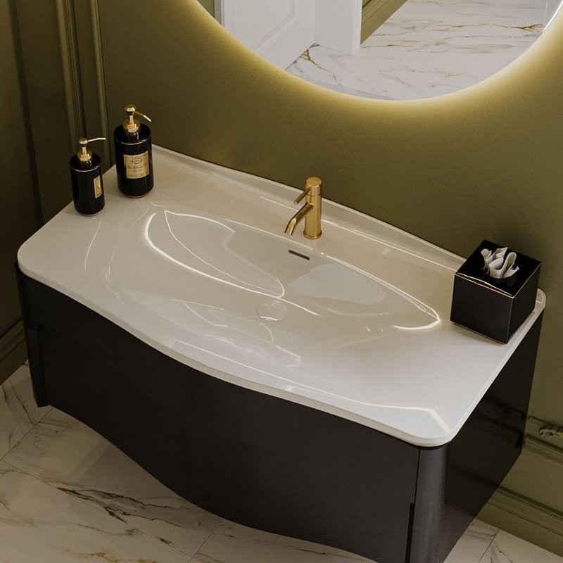 Мебельная раковина Belux Анжело 112 накладная, глянцевая белая, прямоугольная, искусственный мрамор