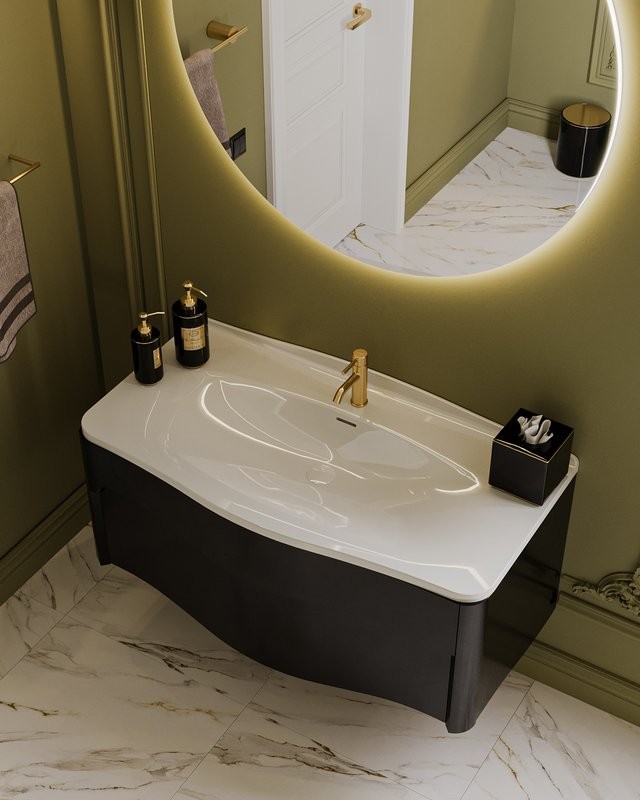 Мебельная раковина Belux Анжело 112 накладная, глянцевая белая, прямоугольная, искусственный мрамор