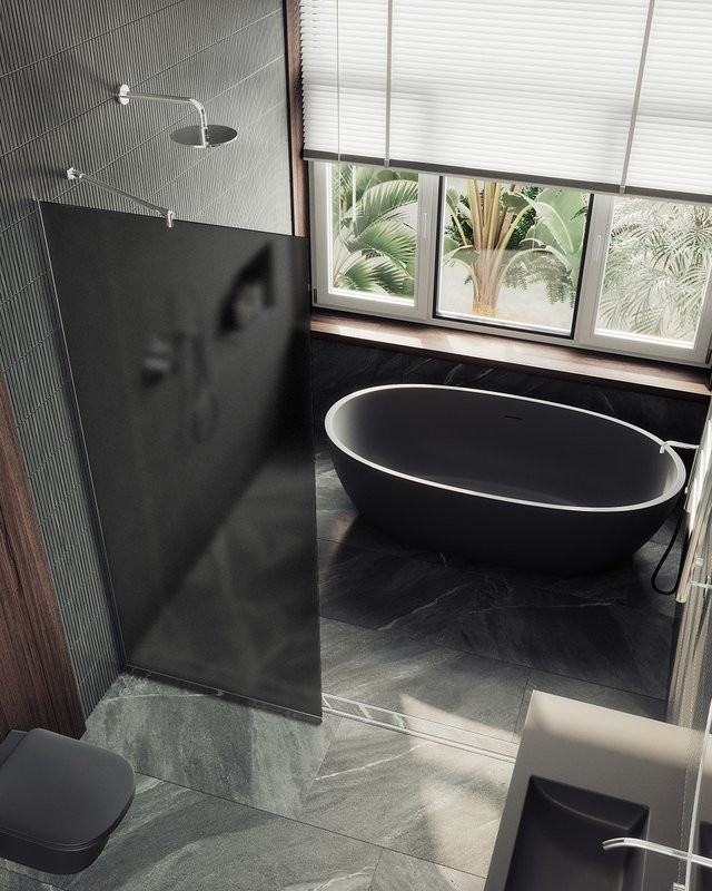 Душевая перегородка Maybahglass MGD-694-5у 89 см, профиль хром матовый, стекло графит матовое