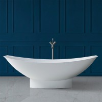 Ванна из искусственного камня Abber Stein AS9610 180x80 см, отдельностоящая, матовая белая, на ножках, с донным клапаном, фурнитура белая