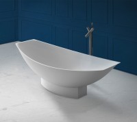 Ванна из искусственного камня Abber Stein AS9610 180x80 см, отдельностоящая, матовая белая, на ножках, с донным клапаном, фурнитура белая