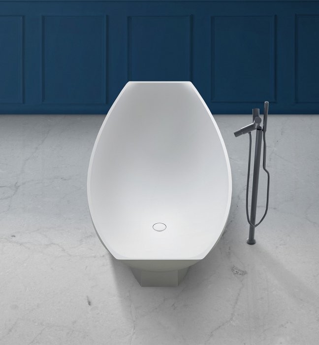 Ванна из искусственного камня Abber Stein AS9610 180x80 см, отдельностоящая, матовая белая, на ножках, с донным клапаном, фурнитура белая