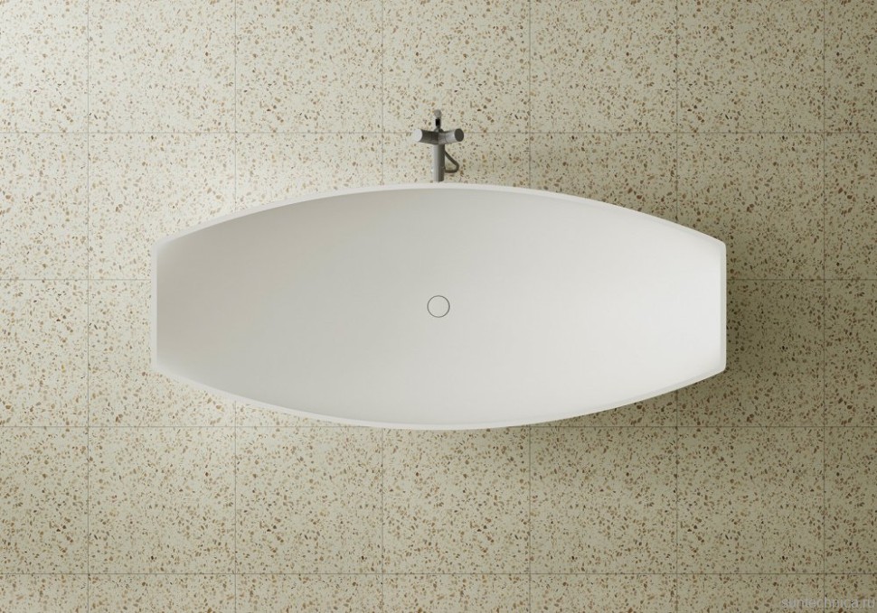 Ванна из искусственного камня Abber Stein AS9610 180x80 см, отдельностоящая, матовая белая, на ножках, с донным клапаном, фурнитура белая