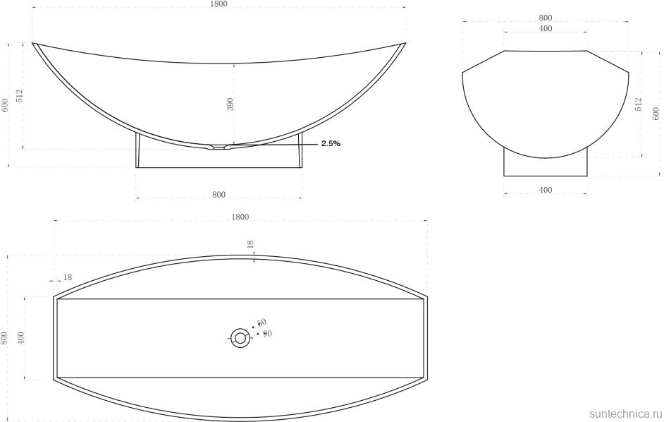 Ванна из искусственного камня Abber Stein AS9610 180x80 см, отдельностоящая, матовая белая, на ножках, с донным клапаном, фурнитура белая