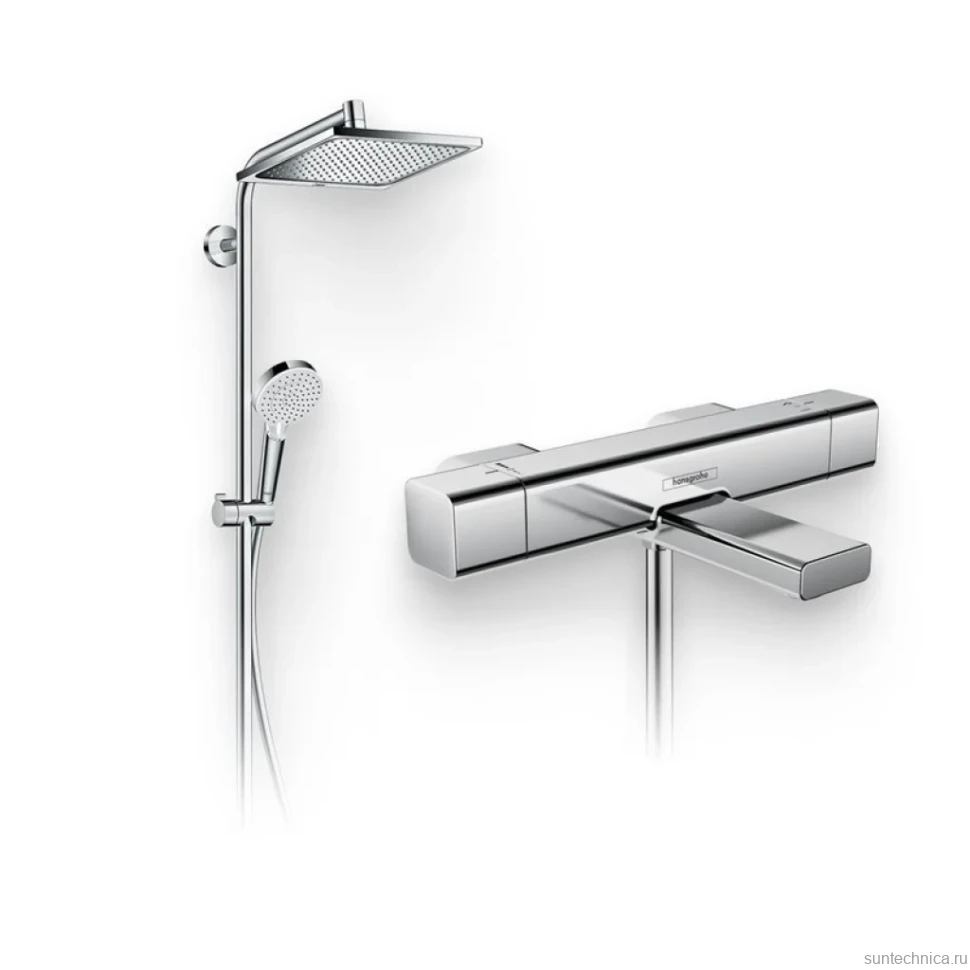 Душевой комплект Термостат Hansgrohe Ecostat E 15774000 для ванны с душем + Стойка Crometta E 240 1jet Showerpipe Reno 27289000 EcoSmart