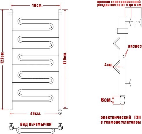Полотенцесушитель электрический Ника Curve ЛЗ 120/40 прав