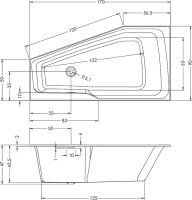 Акриловая ванна Riho Rething Space R 170x90 см, угловая, правая, встраиваемая, цвет европейский белый, пятиугольная, на ножках, со сливом-переливом