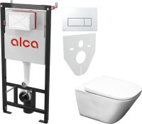 Комплект Унитаз подвесной Roca Gap + Крышка 801472001 с микролифтом + Инсталляция AlcaPlast AM101/1120-4:1 RU M571-0001 кнопка смыва хром