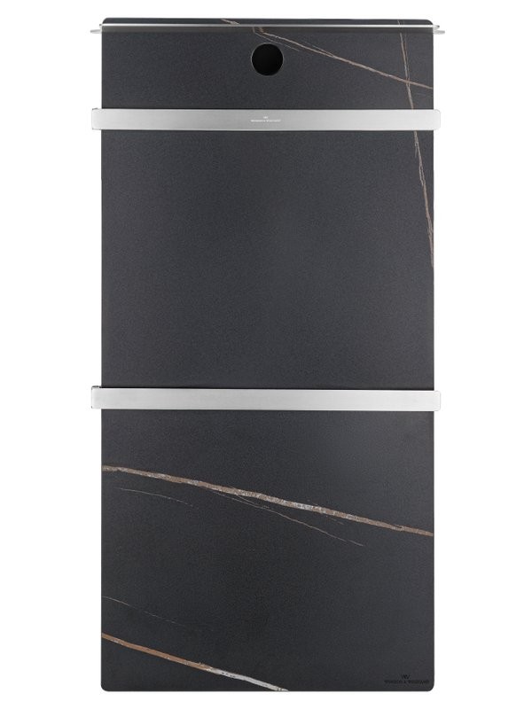 Полотенцесушитель электрический Wonzon & Woghand Stuttgart WW-A504-BR 80x45 см, подключение справа, черный мрамор, брашированный никель, с полкой