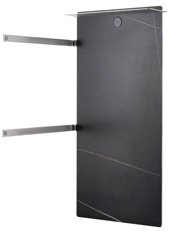 Полотенцесушитель электрический Wonzon & Woghand Stuttgart WW-A504-BR 80x45 см, подключение справа, черный мрамор, брашированный никель, с полкой