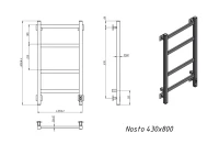 Полотенцесушитель электрический Grota Nosto 430х800 RAL9005 EL 80x45 см, подключение справа, слева, скрытое подключение справа, матовый черный, лесенка, из стали