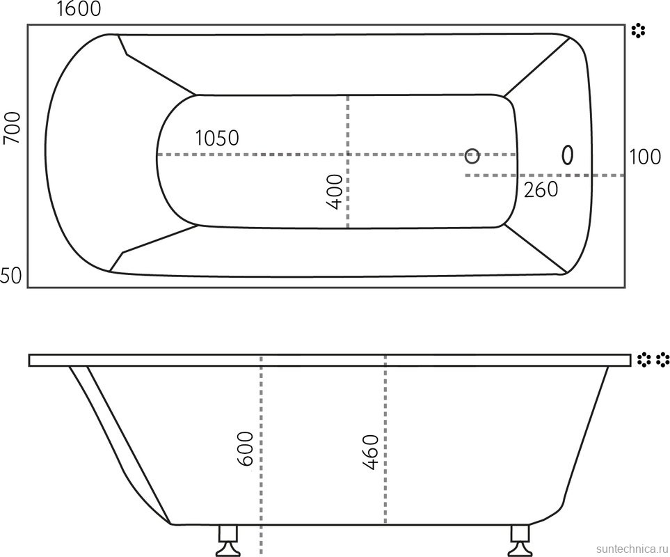 Ванна из искусственного камня Marmo Bagno Глория 160x70 см, пристенная, белая, на ножках