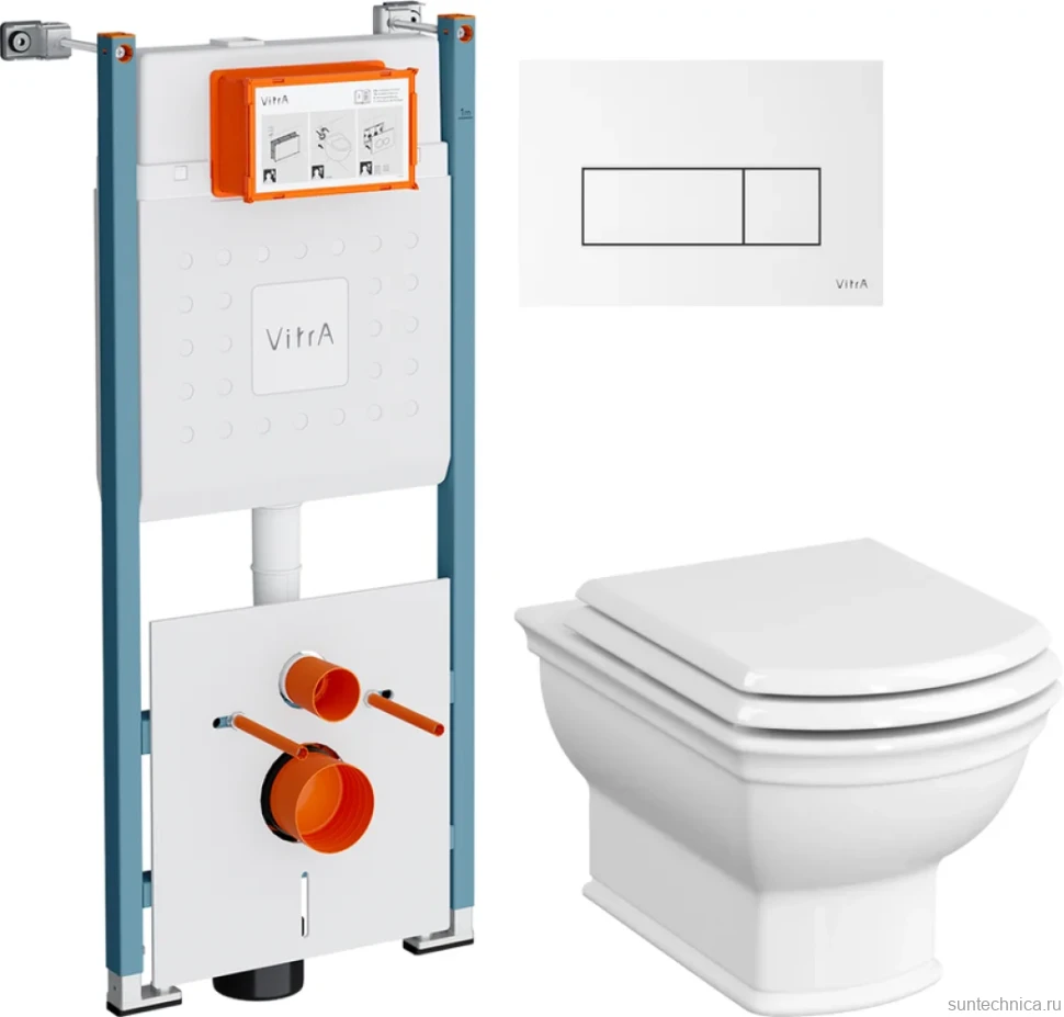 Комплект Унитаз подвесной VitrA Valarte + Крышка 124-003-009 с микролифтом + Инсталляция V-Fix Core 732-5800-01PV + Кнопка Root Square 740-2300 белая глянцевая