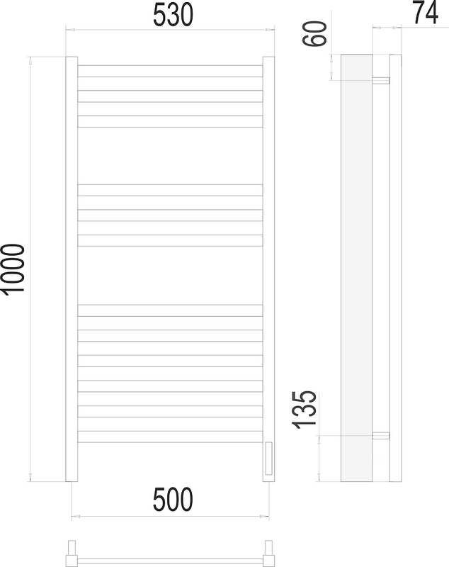 Полотенцесушитель электрический Terminus Енисей П12 50х100, sensor quick touch