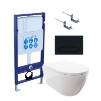 Комплект Унитаз подвесной AQUATEK Поларис AQ0700-00 безободковый, с микролифтом + Инсталляция Standard INS-0000012 + Комплект креплений KKI-0000002 + Кнопка KDI-0000025 черный матовый