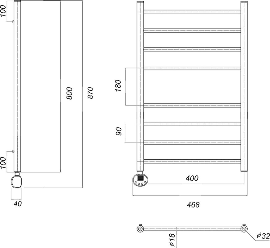 Полотенцесушитель электрический Domoterm Медея П8 40x80 EL, хром, L