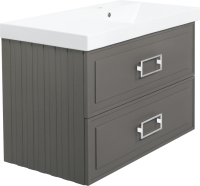 Тумба с раковиной La Fenice Cubo Twin 90 R подвесная, cappuccino, ручки белые, раковина Cubo 90 R
