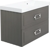 Тумба с раковиной La Fenice Cubo Twin 90 R подвесная, cappuccino, ручки белые, раковина Cubo 90 R