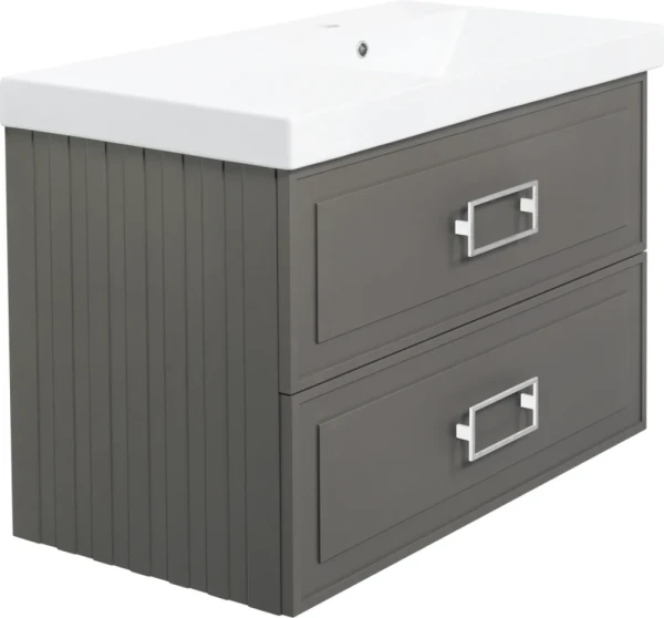 Тумба с раковиной La Fenice Cubo Twin 90 R подвесная, cappuccino, ручки белые, раковина Cubo 90 R
