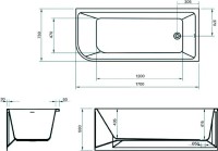 Акриловая ванна BelBagno BB712-1700-730-R 170x75 см, правая, пристенная, белая, асимметричная, на ножках, со сливом-переливом, с донным клапаном