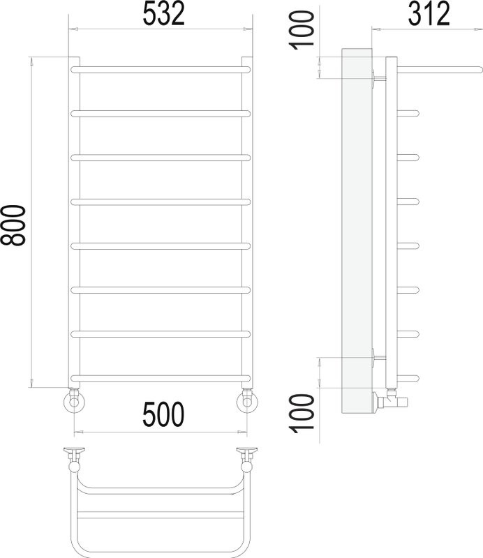 Полотенцесушитель водяной Terminus Полка П8 500x800 с полкой