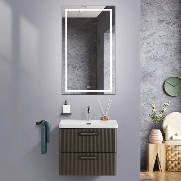 Мебель для ванной комнаты BelBagno Due 60 подвесная, 2 ящика, оружейная сталь