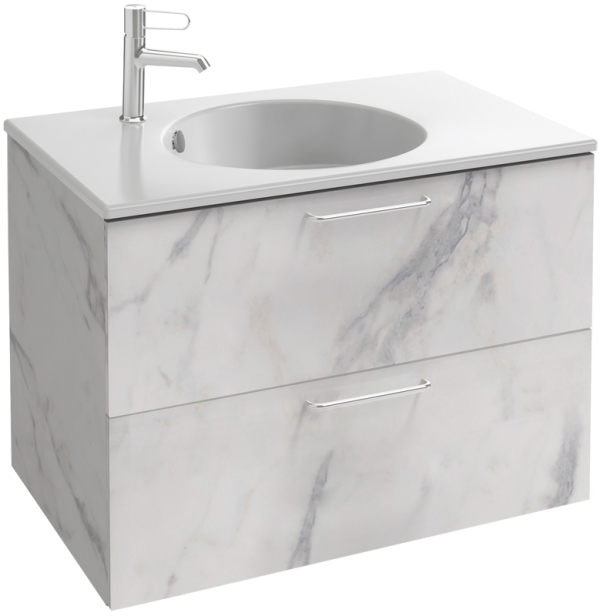 Тумба с раковиной Jacob Delafon Odeon Rive Gauche 80 белый мрамор, 2 ящика, ручки хром