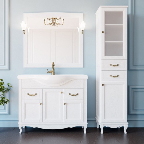 Мебель для ванной комнаты ValenHouse Эллина 105 белая, фурнитура бронза