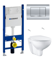 Комплект Унитаз подвесной Grohe Bau Ceramic 39351000 безободковый, альпин-белый + Инсталляция Geberit Duofix Delta 458.163.21.1 с кнопкой смыва, хром