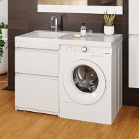 Тумба с раковиной Mixline Созвездие 120 L под стиральную машину, глянцевая белая