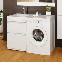 Тумба с раковиной Mixline Созвездие 120 L под стиральную машину, глянцевая белая