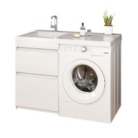Тумба с раковиной Mixline Созвездие 120 L под стиральную машину, глянцевая белая