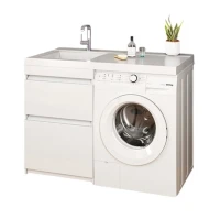 Тумба с раковиной Mixline Созвездие 120 L под стиральную машину, глянцевая белая