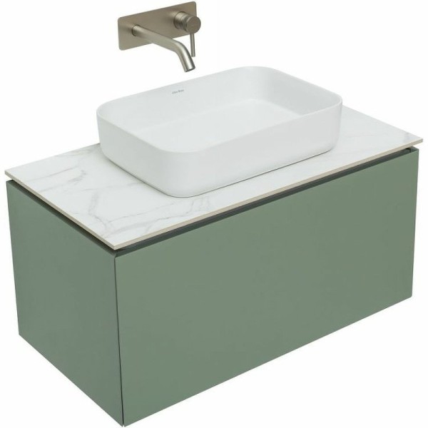 Тумба с раковиной Allen Brau Infinity 85 1+1, подвесная, олива матовый, столешница мрамор