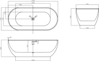 Акриловая ванна Abber AB9241MW 170x80 см, отдельностоящая, белая матовая, овальная, с каркасом, со сливом-переливом