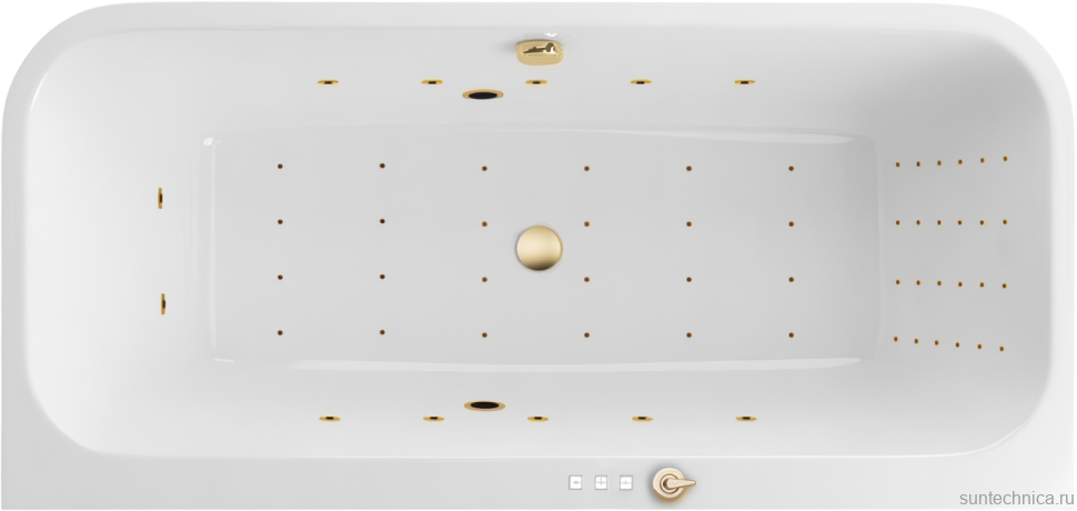 Акриловая ванна Excellent Arana Nano 180x85 см, встраиваемая, с гидромассажем, белая, с каркасом, со сливом-переливом, фурнитура золото