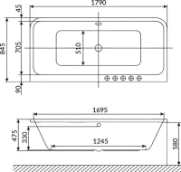 Акриловая ванна Excellent Arana Nano 180x85 см, встраиваемая, с гидромассажем, белая, с каркасом, со сливом-переливом, фурнитура золото