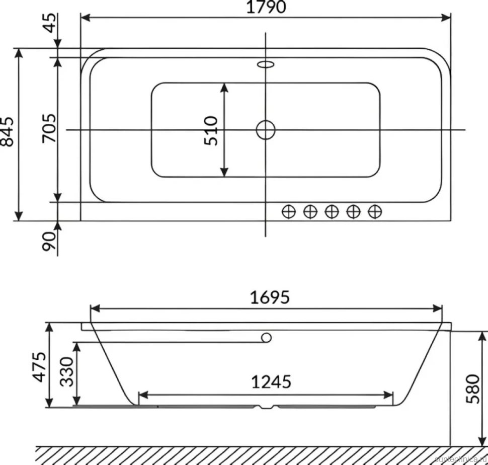 Акриловая ванна Excellent Arana Nano 180x85 см, встраиваемая, с гидромассажем, белая, с каркасом, со сливом-переливом, фурнитура золото