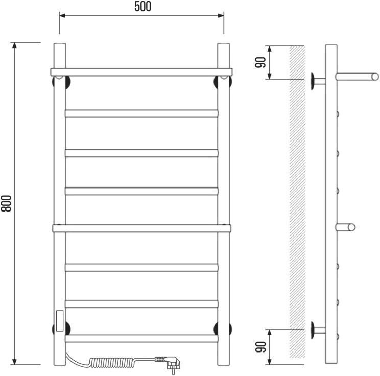 Полотенцесушитель электрический Laris Лавина П9 500/800 L