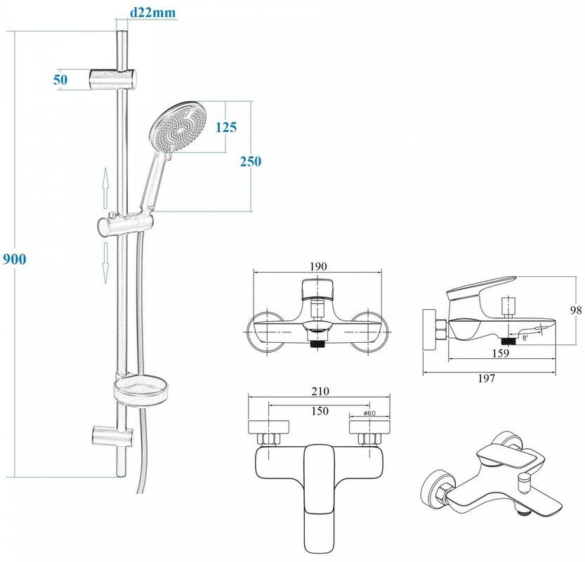 Душевой комплект BOND Circle B34-5288 матовый черный